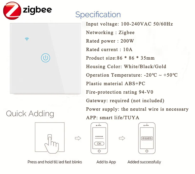 EU No Neutral Alexa Smart Home Touch Screen Light Wifi Smart Switch from China supplier